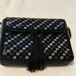 Chic Black and Blue Beaded Clutch